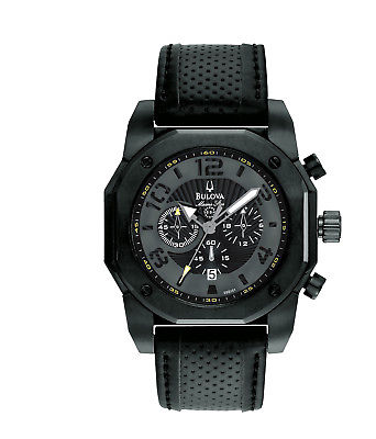 Bulova Marine Star Men's 98B151 Quartz Chronograph Black Leather 45mm Watch