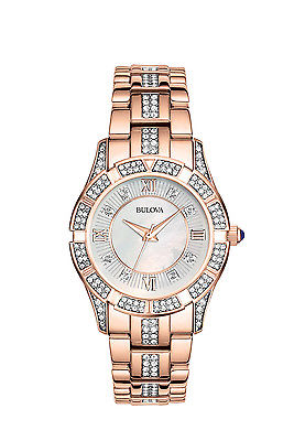 Bulova Women's 98L197 Quartz Mother-of-Pearl Rose Gold-Tone Bracelet 31mm Watch