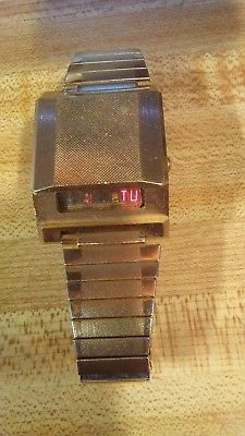 Vintage Bulova Computron LED Digital N6 Cell 228 Gold-Tone Stainless Watch SB