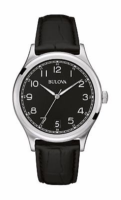 Bulova Men's 96B233 Classic Collection Quartz Black Dial Leather Strap Watch