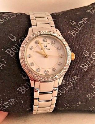 Bulova Ladies Stainless steel Swarovski crystals Watch Silver Tone 98L188-HL