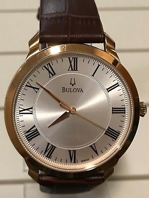 Bulova Men's 97A107 Rose Gold Case Brown Leather Band Quartz