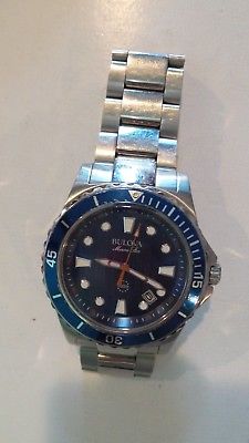 nice Bulova Men's Marine Star Blue Dial Stainless Steel Bracelet Watch 98B130