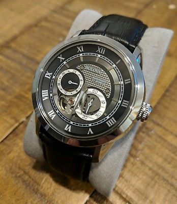Men's Bulova Skeleton Automatic 96A135 Japan Movement Black Leather Watch Rare