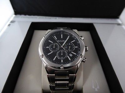 Bulova Men's 96B247 Quartz Chronograph Tachymeter Black Dial 42mm Watch Box