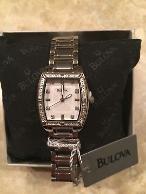 Bulova 96R162 Highbridge Women's 24mm Diamond Silver Dial Tonneau Watch **NEW**