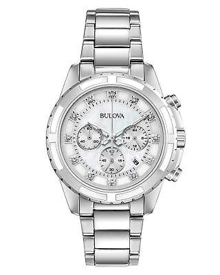 Bulova 96P190 Ladies Diamond Accented Chronograph Stainless Steel Watch MOP Dial