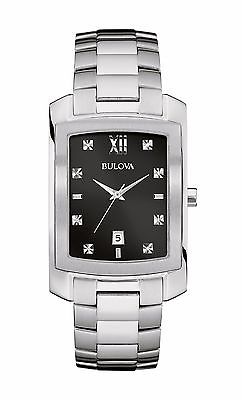 Bulova Men's 96D125 Diamond Markers Black Dial Quartz Silver Tone Bracelet Watch