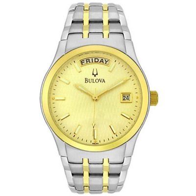 Bulova 98C60 Men's Dress Champagne Gold Dial Two-Tone Stainless Steel Date Watch