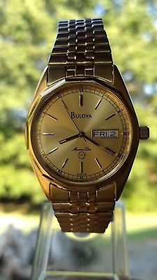 Vintage Bulova Marine Star Quartz With Day &Date Calendar-Gold Dial-new battery