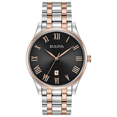 Bulova Classic Men's 98B279 Quartz Roman Numerals Black Dial Two-Tone 40mm Watch