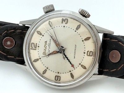 1968 Bulova Wrist Alarm Stainless Steel Case WORKING Signed Crowns Cricket CLEAN