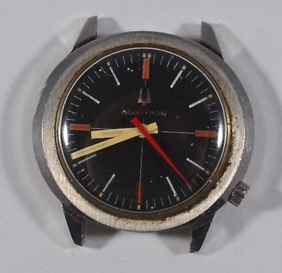 Vintage 1970 Mens Bulova Accutron Tuning Fork 2180 Black Dial Stainless To Fix