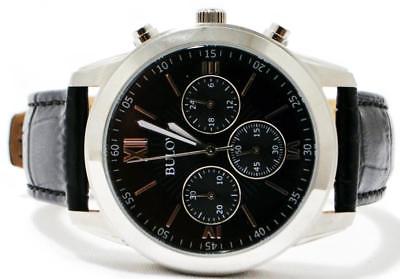 BULOVA CLASSIC 96A173 CHRONOGRAPH 30m QUARTZ STAINLESS BLACK DIAL WRISTWATCH