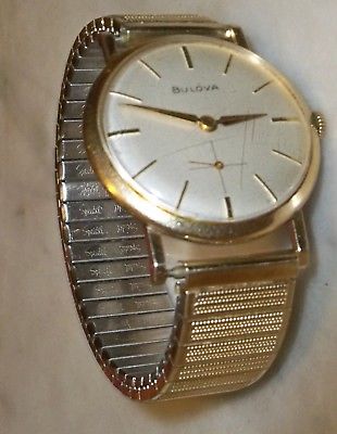 Mens Vintage  BULOVA WINDUP  WATCH 17 JEWELS 10K ROLLED GOLD PLATE THIN BODY