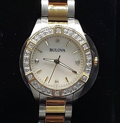 BULOVA WOMEN'S $425 DAZZLING DIAMONDS TWO-TONE SS DRESS WATCH New W/O Tags