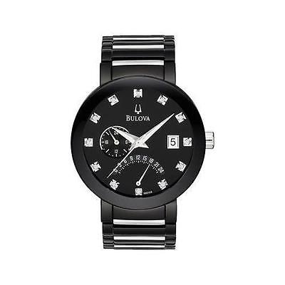 Bulova Mens 98D109 Black IP Stainless Steel Multifunction Diamond Accented Watch