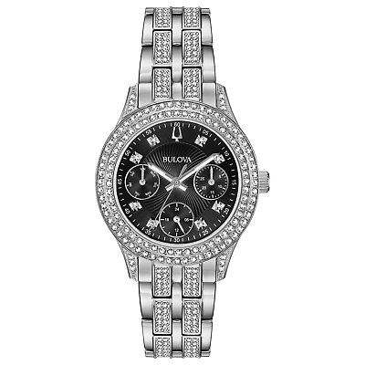 Bulova Women's 96N110 Quartz Crystal Markers Black Dial Silver-Tone 33mm Watch