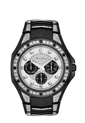 Bulova Men;s 98C102 Quartz Swarovski Crystal Accents Black Bracelet 47mm Watch