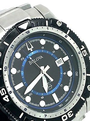 Bulova Marine Star Men's Quartz Blue & Black Dial Stainless Steel Watch 98B177