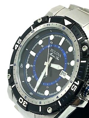 Bulova Marine Star Men's Quartz Blue & Black Dial Stainless Steel Watch 98B177