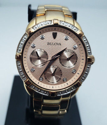 Bulova Women's 98R178 Multi-Function Dial Diamond Accent Rose Gold Watch