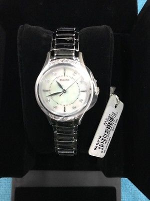 New Bulova 96R216 16 Diamonds White Mother of Pearl Dial Women's Watch