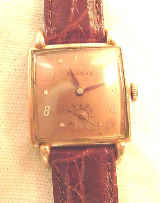 Vintage Mens BULOVA Wristwatch 17J 10BH Runs Gold Filled Bezel NOS Band