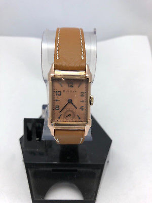 Vintage Antique Bulova Art Deco 14k Rose Gold Filled Mens Wrist Watch 21 Jewels