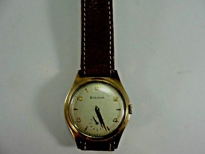 Vintage Men's BULOVA Hand Wound Watch Leather Band Not Running