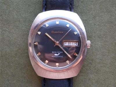 Vintage Bulova Sea King 1969 SS Day Date Black Dial Automatic 11ANACB Mans Watch
