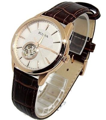 Bulova 97A133 Automatic Rosegold Stainless Steel Genuine Brown Leather Men Watch