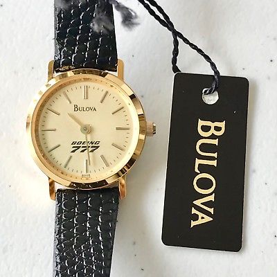 BULOVA Womens BOEING 777 Watch With Black Leather Band - #92H069 - NEW WITH TAGS